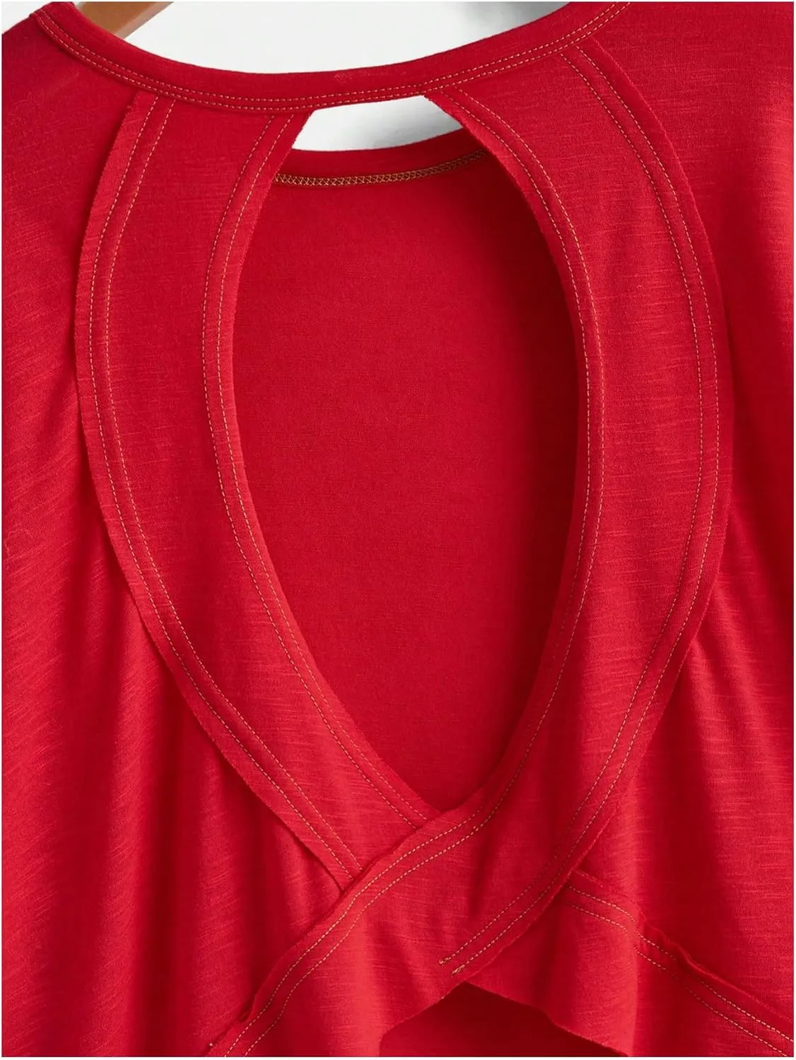 SOLY HUX 2024 Open Back Tops for Women Criss Cross Cut Out Tee Backless Casual Short Sleeve Round Neck T Shirt