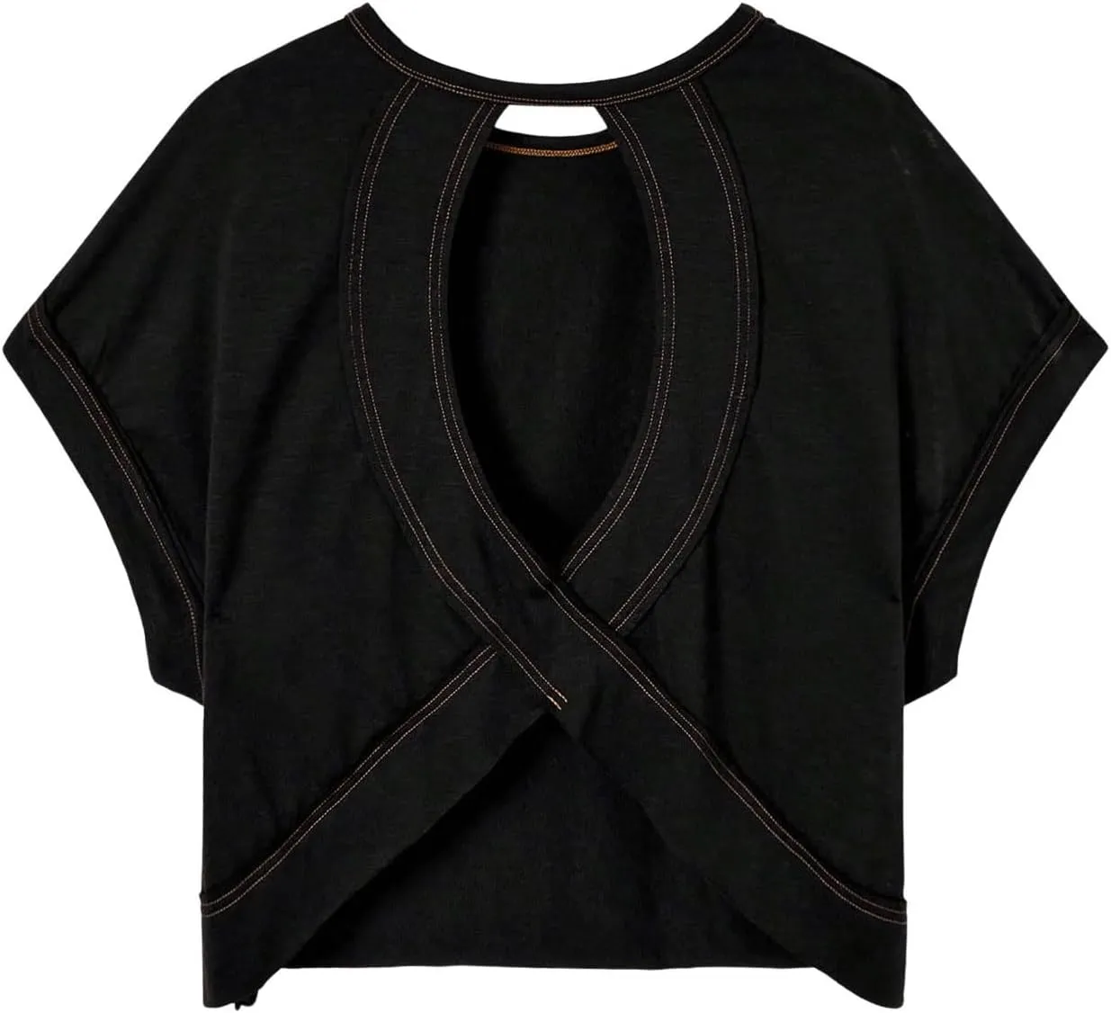 SOLY HUX 2024 Open Back Tops for Women Criss Cross Cut Out Tee Backless Casual Short Sleeve Round Neck T Shirt