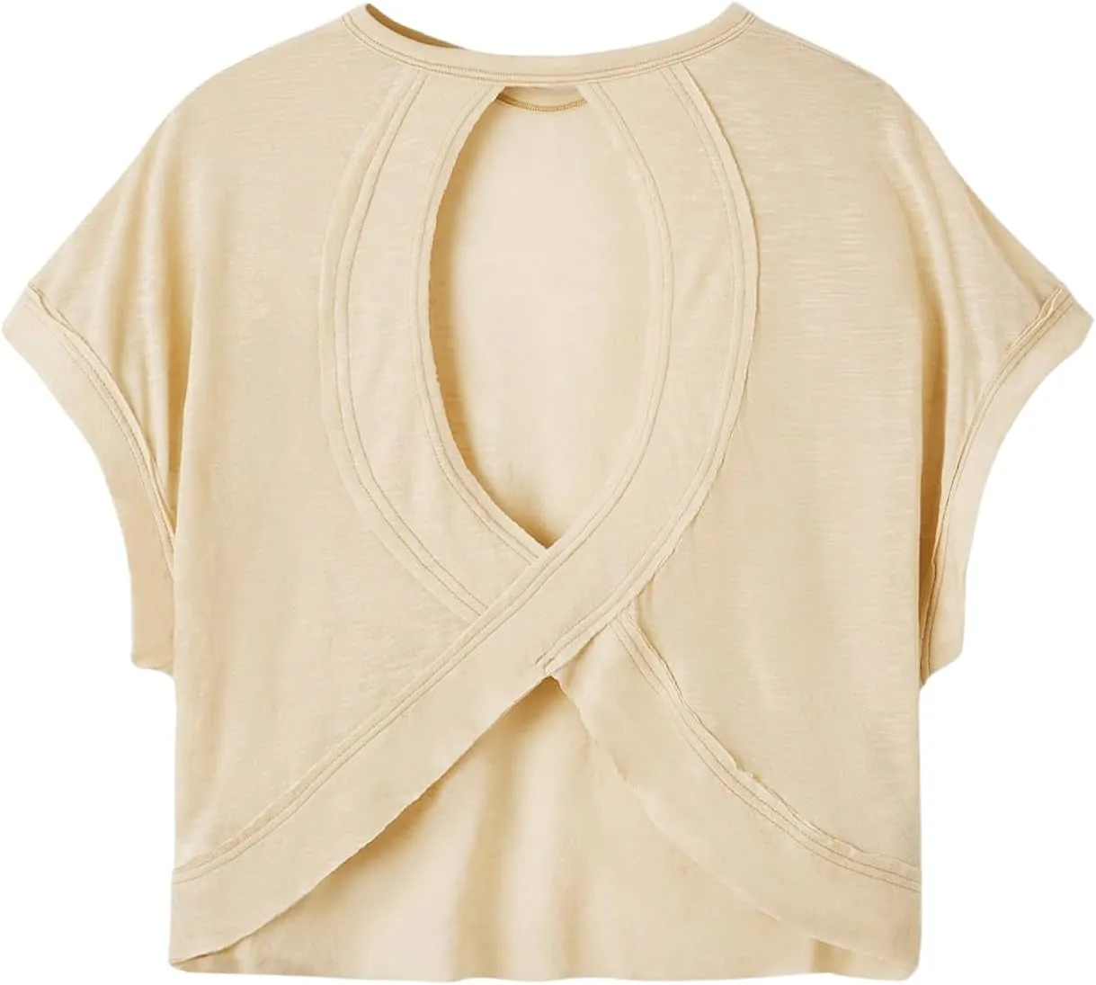 SOLY HUX 2024 Open Back Tops for Women Criss Cross Cut Out Tee Backless Casual Short Sleeve Round Neck T Shirt