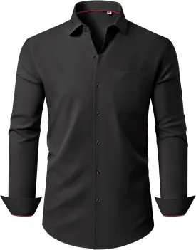 Stretch Dress Shirt Mens Long Sleeve Business Button Down Shirts for Men Flex Fitted Wedding Cotton Wrinkle Free