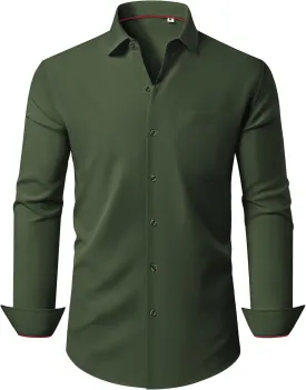 Stretch Dress Shirt Mens Long Sleeve Business Button Down Shirts for Men Flex Fitted Wedding Cotton Wrinkle Free