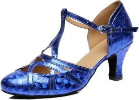 TDA Women's T-Strap Glitter Synthetic Salsa Tango Ballroom Latin Party Dance Shoes