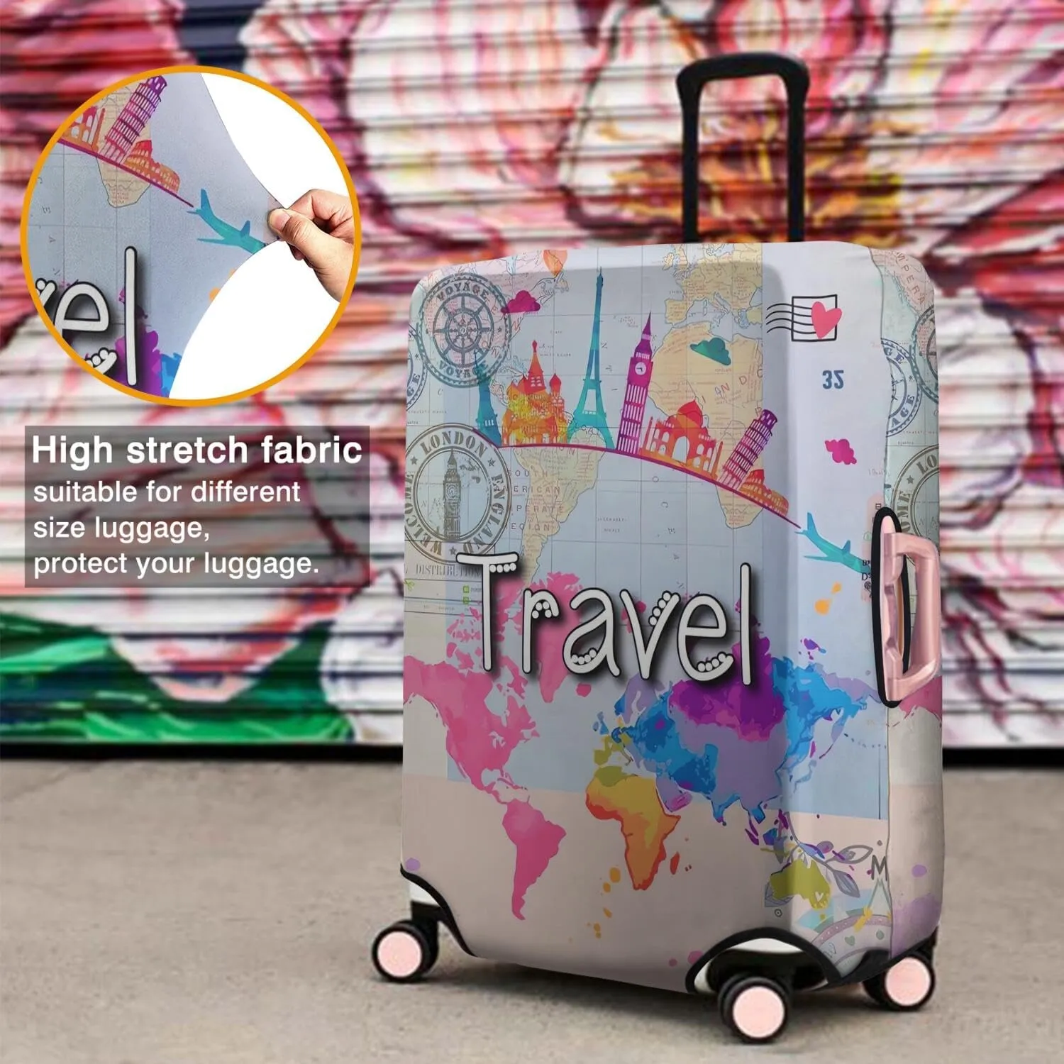 Washable Elastic Luggage Cover - Here We Go Travel Suitcase Cover Anti-Scratch Suitcase Cover Fits 22-24in Luggage Covers