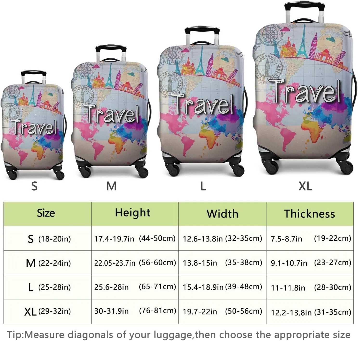 Washable Elastic Luggage Cover - Here We Go Travel Suitcase Cover Anti-Scratch Suitcase Cover Fits 22-24in Luggage Covers