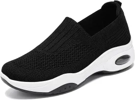 Women's Slip-On Orthopedic Sneakers - Breathable Mesh Knitted Walking Shoes with Wide Width, Arch Support & Non-Slip Sole - Lightweight Low-Top Design for All-Day Comfort