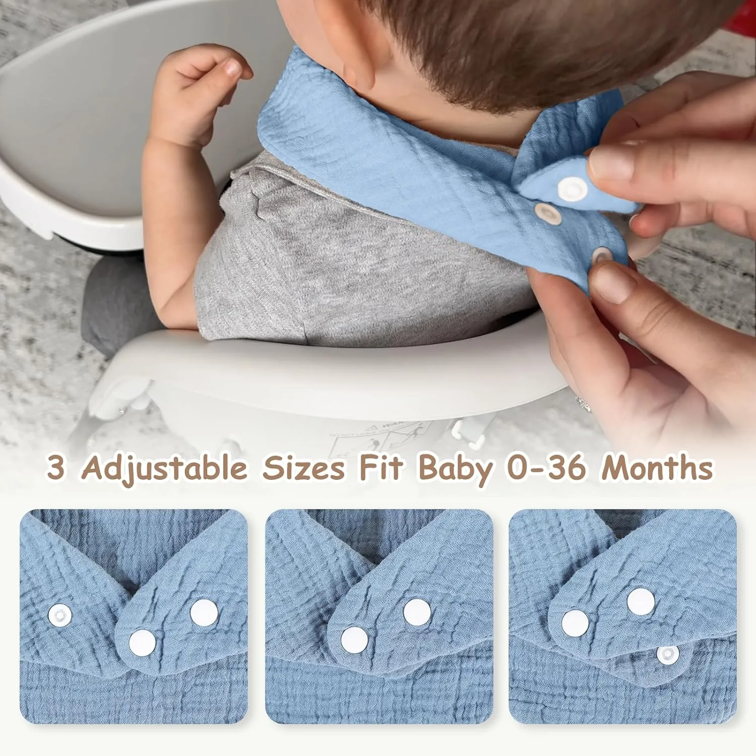 Yoofoss Muslin Baby Bibs 10 Pack 100% Organic Cotton 6-Layer Soft Absorbent Drool Bandana Baby Bibs for Drooling and Teething for Boys and Girls, Beige & Blue